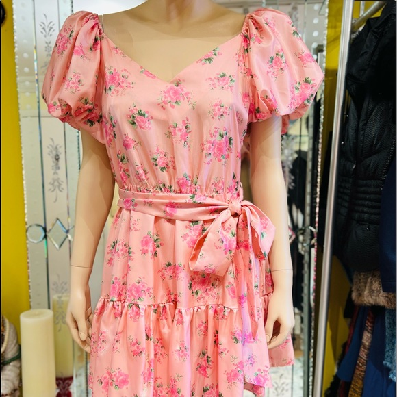 LoveShack Fancy Mini Floral Pink Dress Balloon Sleeves Size 6 - Picture 12 of 16